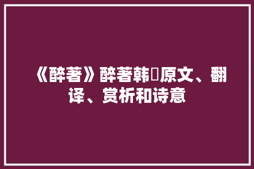 《醉著》醉著韩偓原文、翻译、赏析和诗意