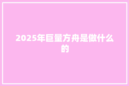 2025年巨量方舟是做什么的