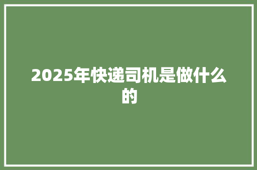 2025年快递司机是做什么的